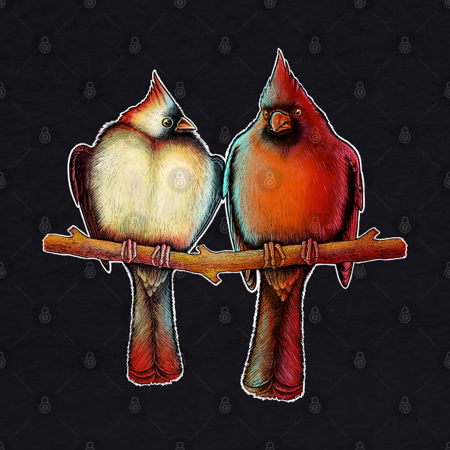 Red Cardinal birds male female by Artardishop